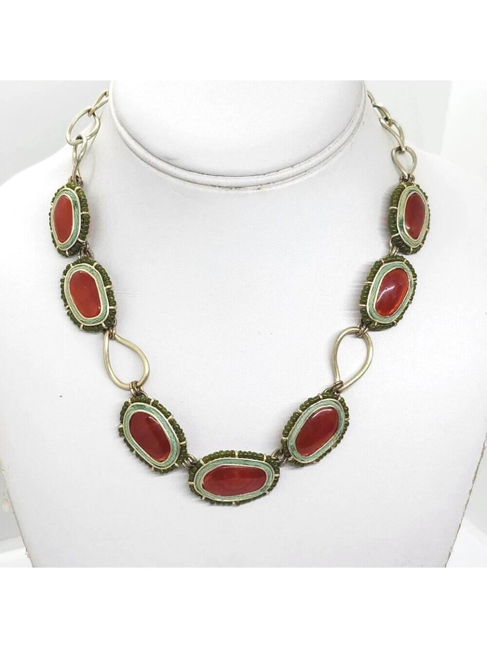 Vintage Liz Claiborne Red and Green Stone Necklace - Picture 1 of 4